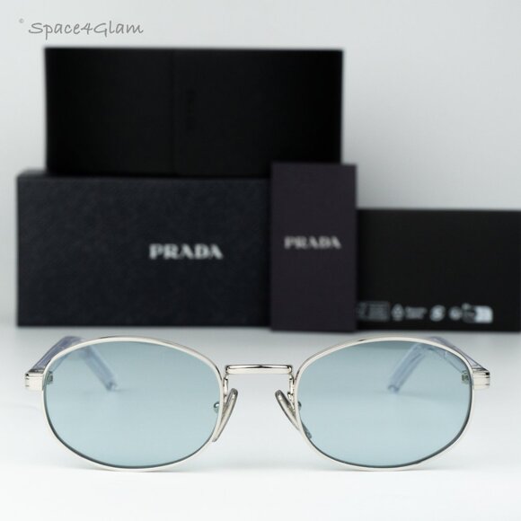 Prada Women Sunglasses Silver Azure Oval PRB53S 1BC40N NEW AUTHENTIC main image 6